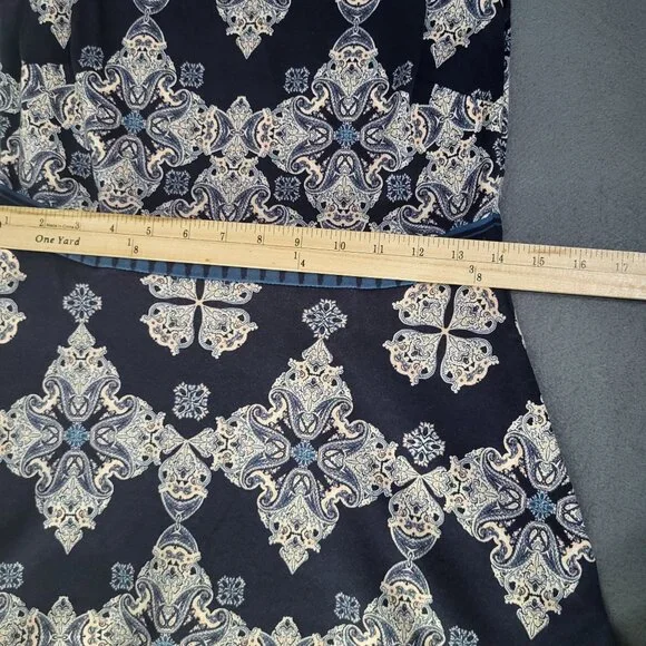 New York & Co Women's SZ S Fit and Flare Print Dress Pockets Navy Sleeveless - Picture 8 of 11